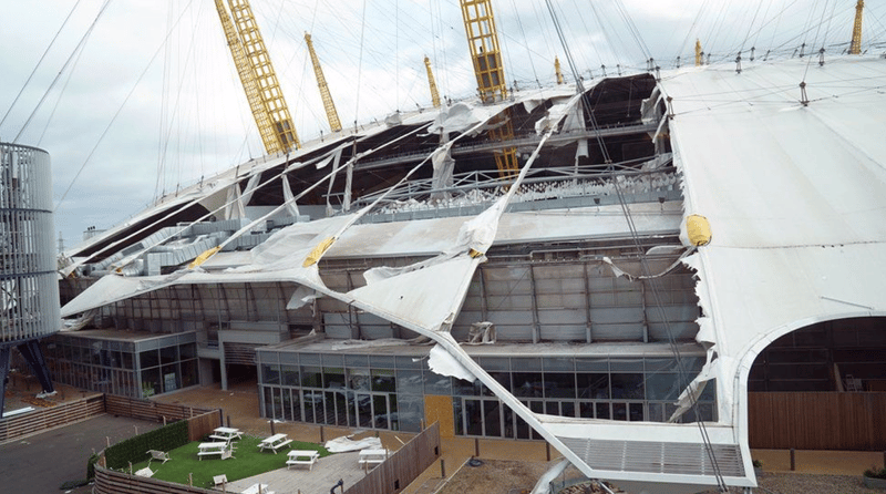 London O2 arena damaged by storm
